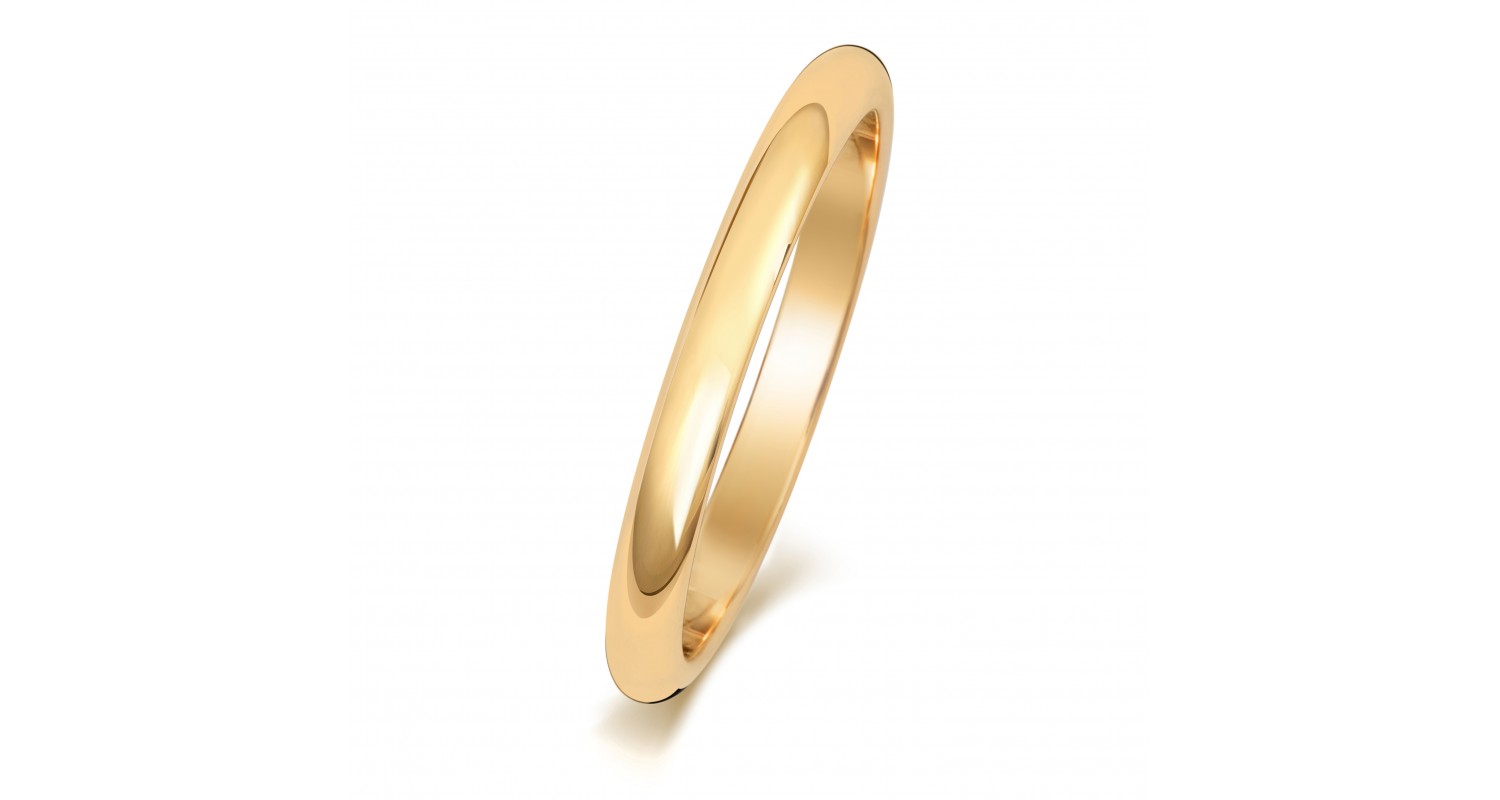 9ct Yellow Gold D Shape 2mm Medium Weight Band